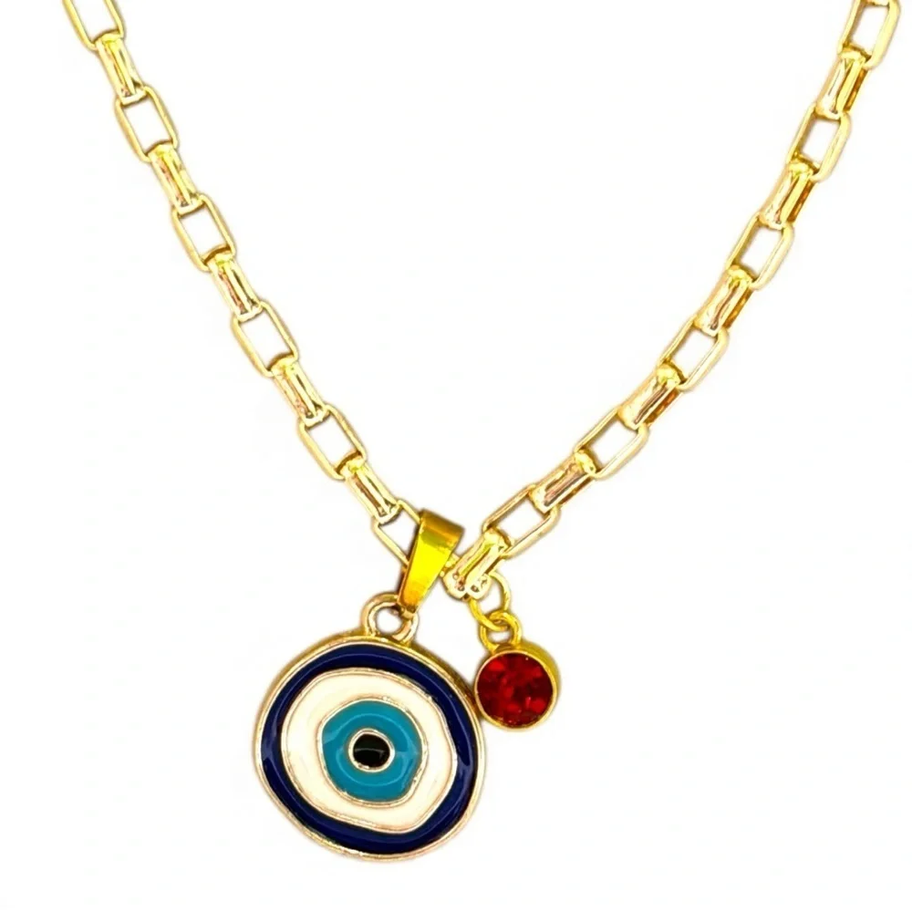Chic GoldPlated Evil Eye Pendant with Cz Red Charm Goldfilled Necklace